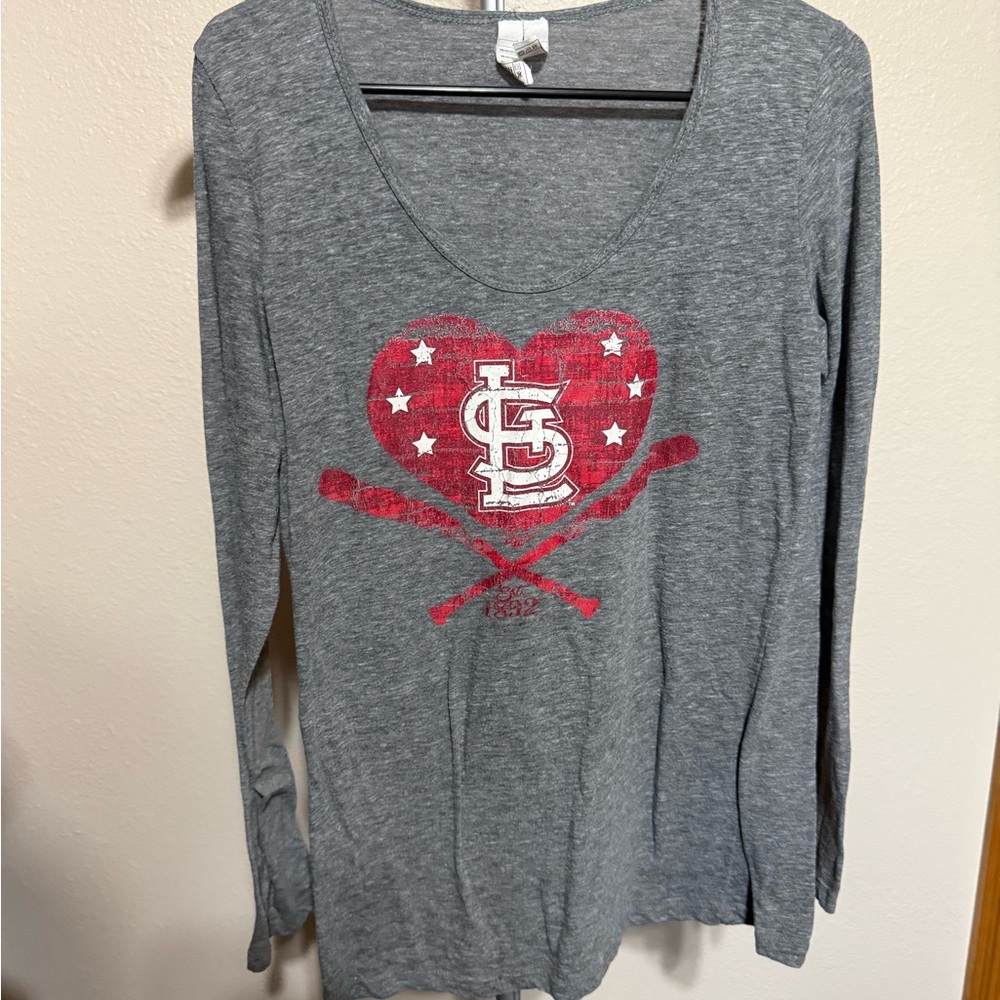 Gray STL Long Sleeve Shirt with Red Heart Logo